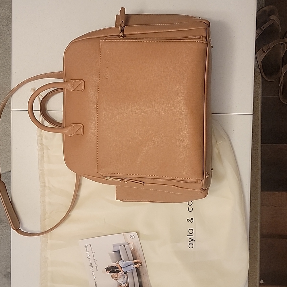 Ayla & Co brown vegan leather diaper bag